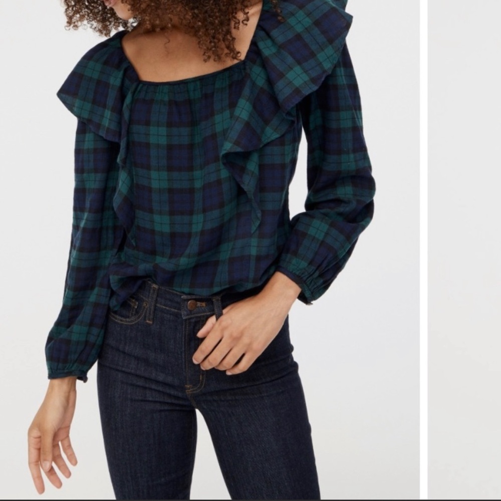 J. Crew Ruffle Plaid Flannel Long Sleeve Shirt Size Small